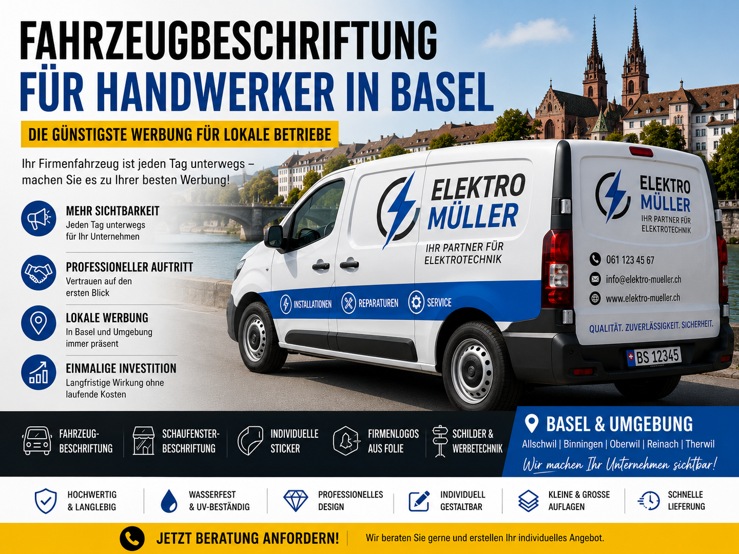Fahrzeugbeschriftung für Handwerker in Basel: Die günstigste Werbung für lokale Betriebe