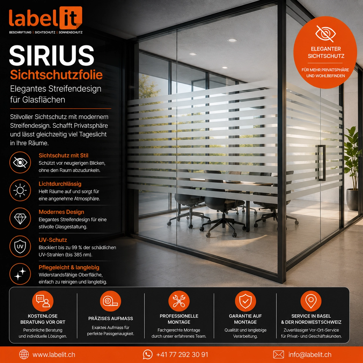 SIRIUS Sichtschutzfolie | Dekorative Streifenfolie für Fenster und Glas
