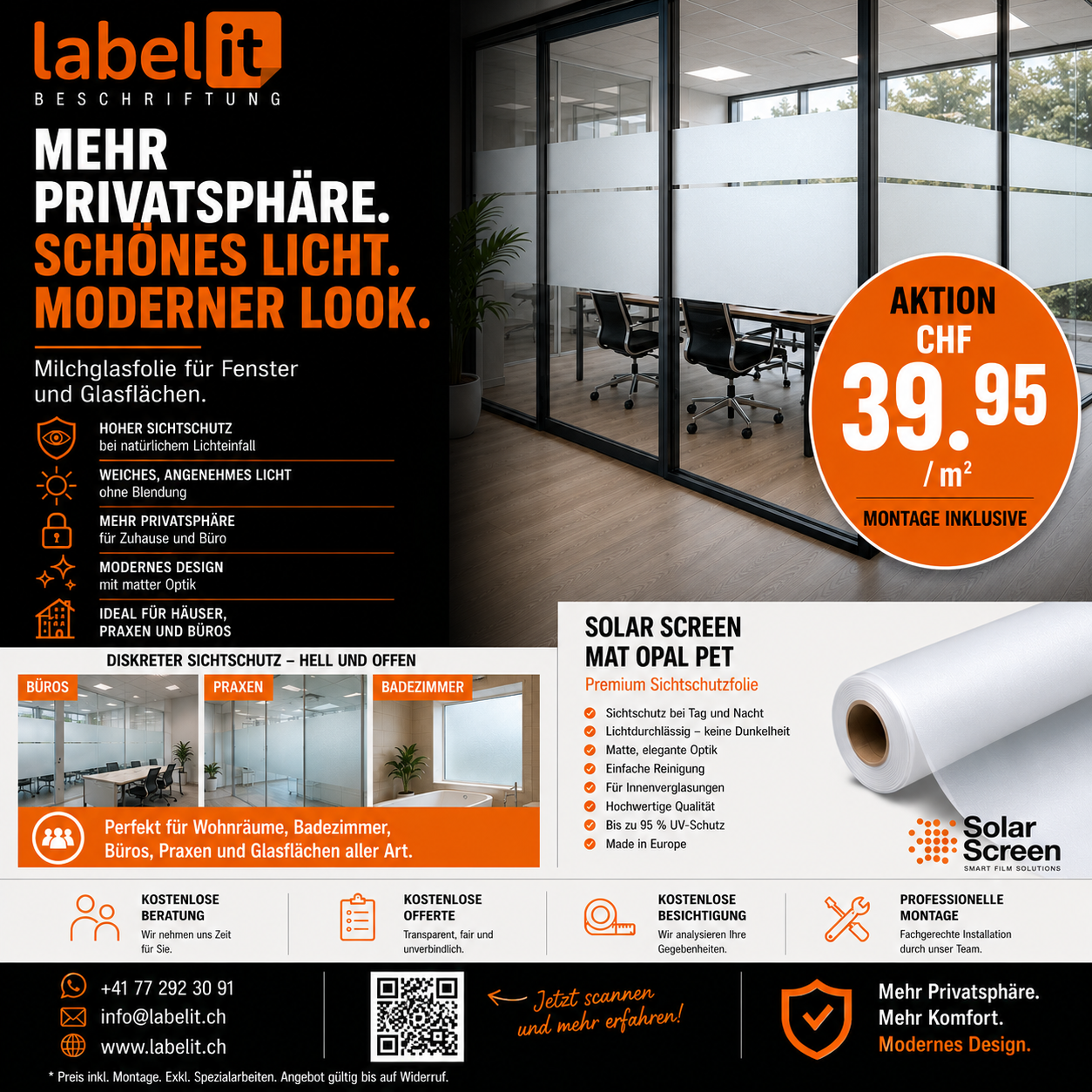Solar Screen® Milchglasfolie Weiss Matt
