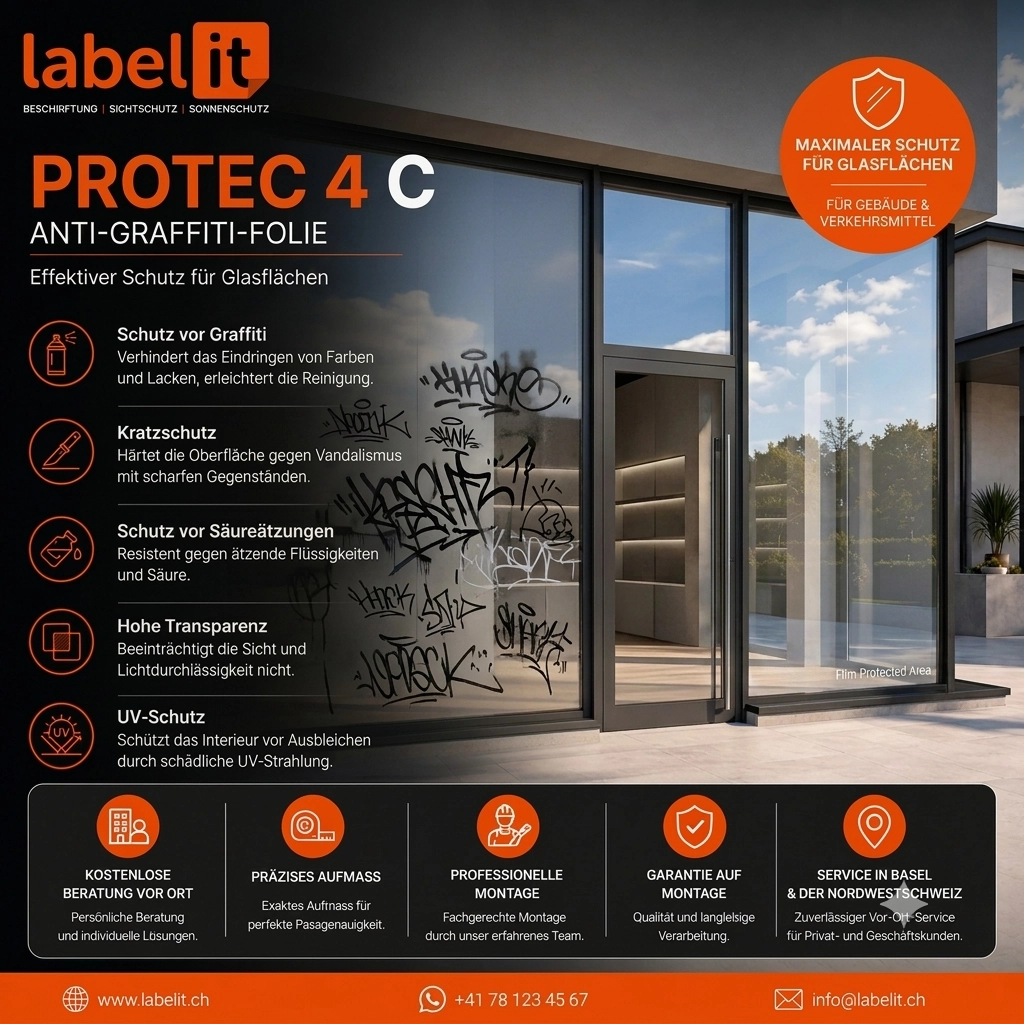 PROTEC 4 C Anti-Graffiti-Folie | Transparenter Schutz für Glas und Schaufenster