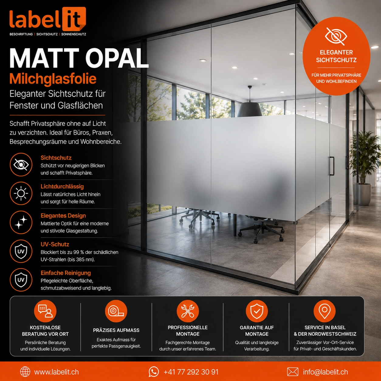 MATT OPAL Milchglasfolie | Sichtschutzfolie für Fenster und Glas