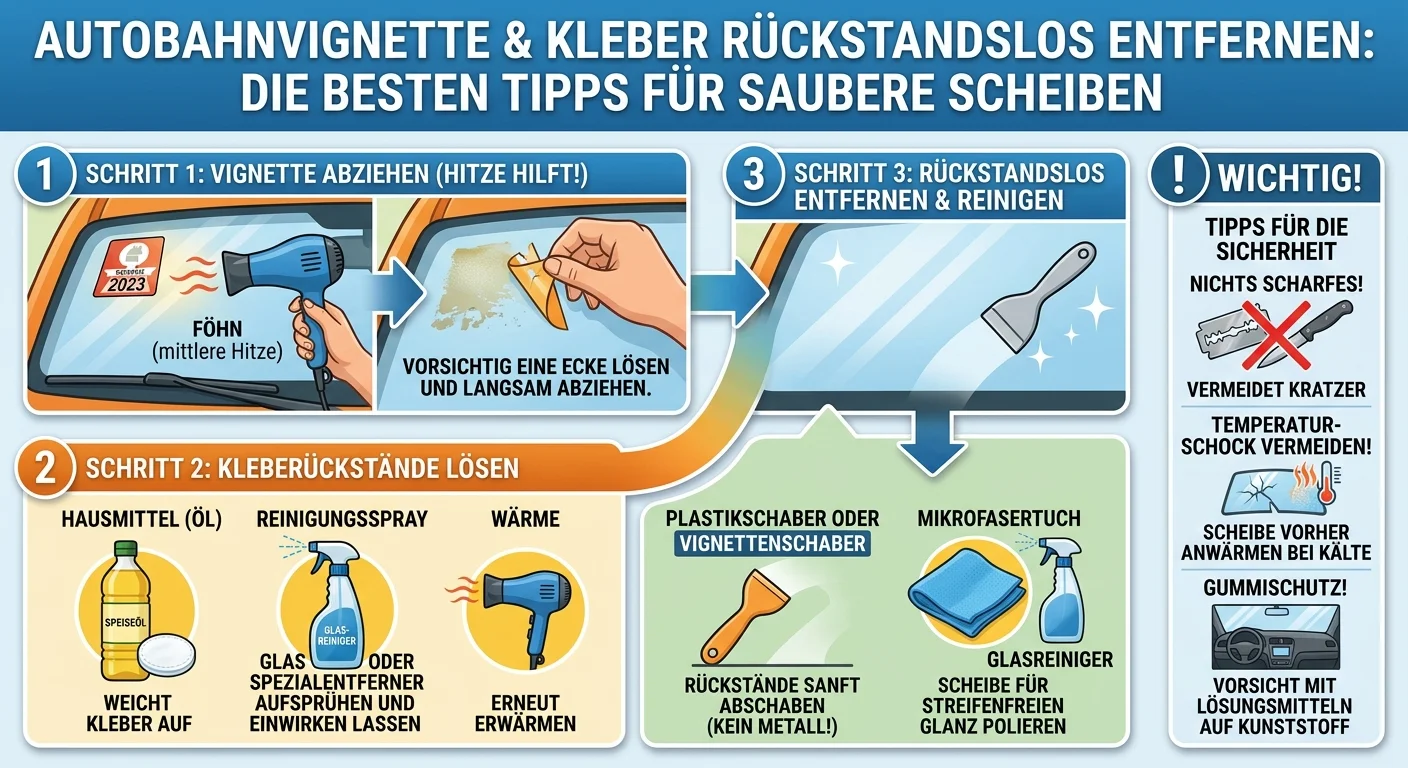 Autobahnvignette & Kleber rückstandslos entfernen: Die besten Tipps für saubere Scheiben