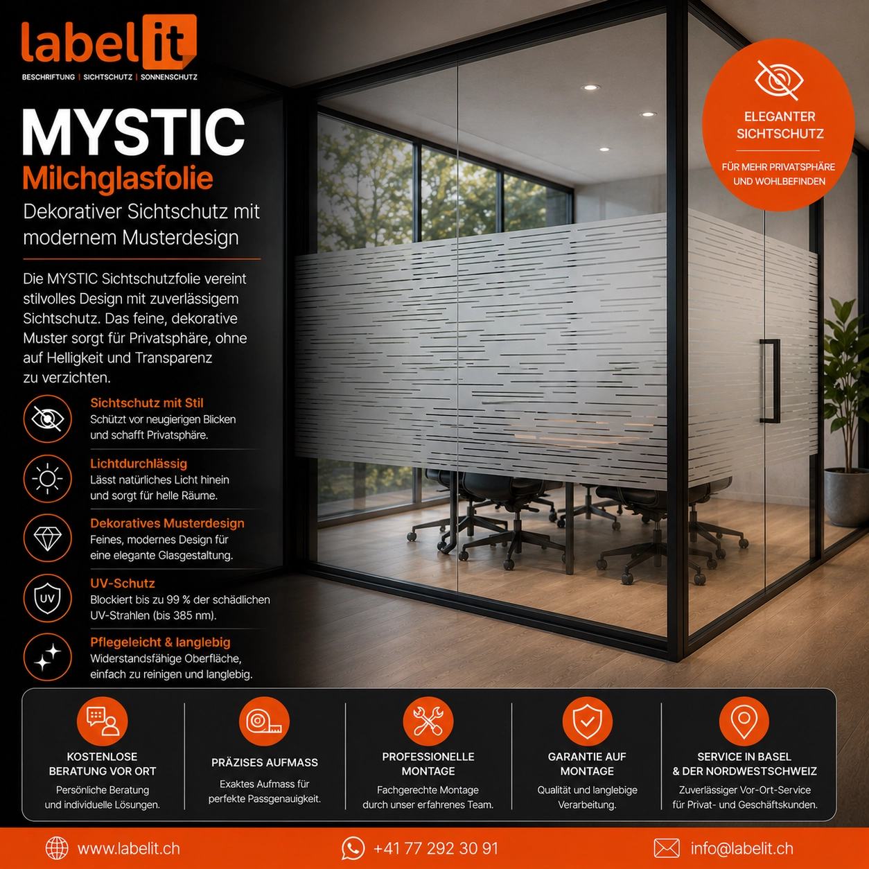 MYSTIC Sichtschutzfolie | Dekorative Designfolie für Fenster und Glasflächen